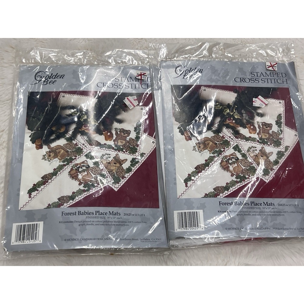GOLDEN BEE STAMPED CROSS STITCH - 4 X2 PLACEMATS Forest Friends